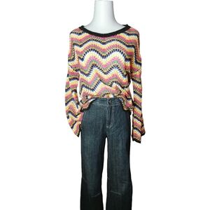 🍡 wave pattern crew neck long sleeves hollow crochet sweater